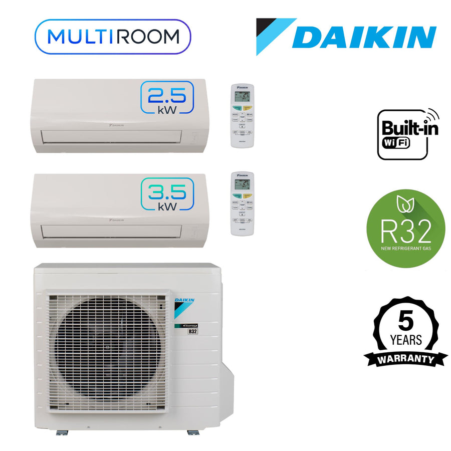Daikin Multiroom Air Conditioner – 1 Outdoor + 2 Indoor Units (2.5kW + 3.5kW)