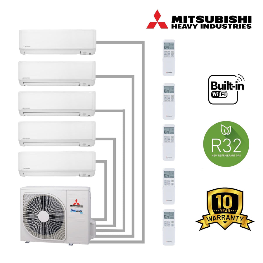 Mitsubishi MHI Multi Wall Mounted Premium 5 Unit Split Air Conditioner with Heat Pump & WiFi