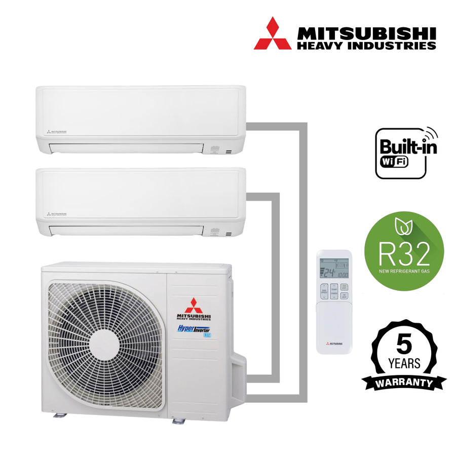 Mitsubishi Multi Wall Mounted Premium 2 Unit Split Air Conditioner with Heat Pump & WiFi