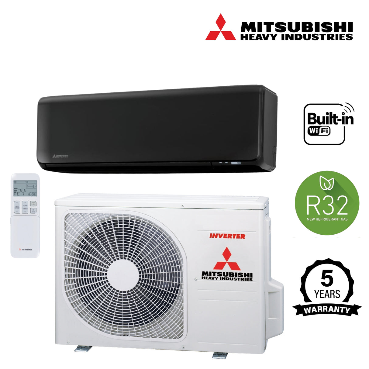 Wall Mounted Premium Black Air Conditioner with Built-In WiFi