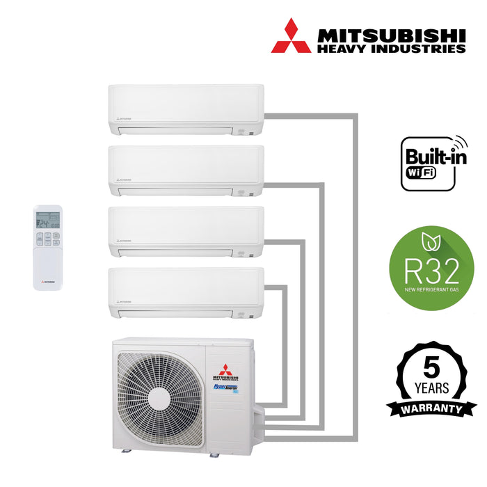 Mitsubishi Multi Wall Mounted Premium 4 Unit Split Air Conditioner with Heat Pump & WiFi